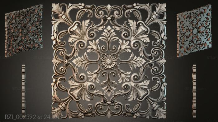 Panel with cello volutes and floral scrolls 3d STL model