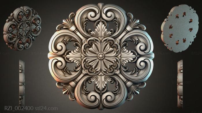 Ceiling rosette with climbing acanthus and a central flower 3d STL model
