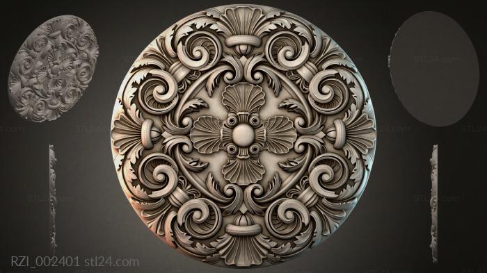 Round medallion with volutes and shells 3d STL model