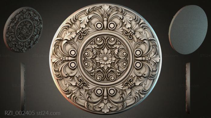 Round rosette with acanthus leaves and a floral medallion 3d STL model