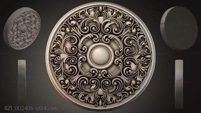Ceiling rose with volutes and a central sphere 3d STL model