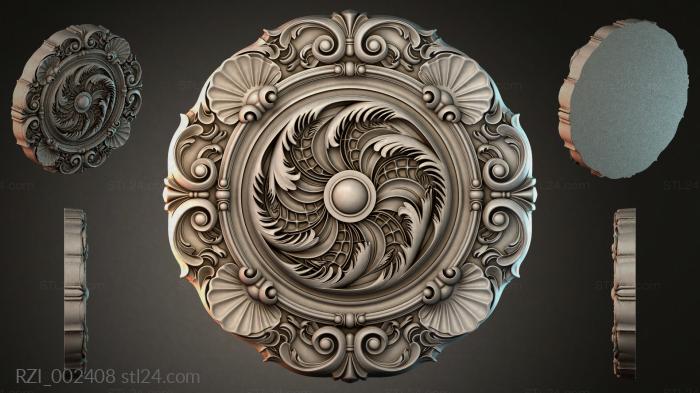 Round rosette with spiral leaves and volutes 3d STL model