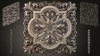 Round decor, rosettes Square panel with rosette and curls in a classic style 3d model