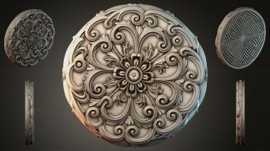 Round decor, rosettes Round rosette with baroque scrolls and a central flower 3d model