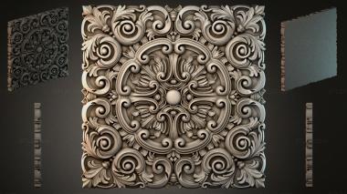 Round decor, rosettes Carved square panel with volutes and acanthus leaves 3d model