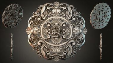 Round decor, rosettes Carved round medallion with floral scrolls and rosettes 3d model