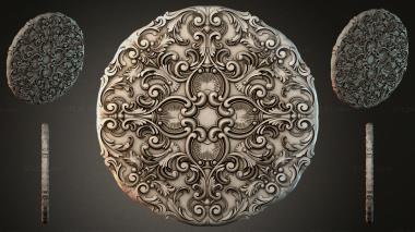 Round decor, rosettes Round carved rosette with volutes and shells 3d model