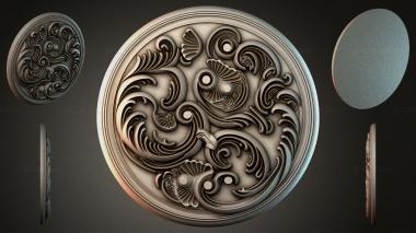Round decor, rosettes Round rosette with wavy swirls and shells 3d model