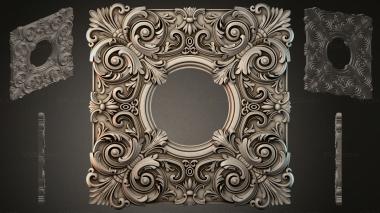 Round decor, rosettes Square frame with carved volutes and acanthus leaves 3d model
