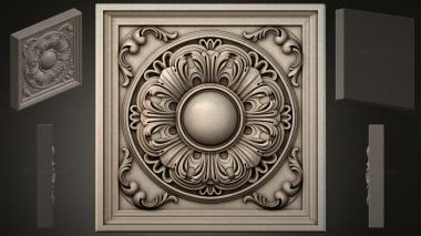Round decor, rosettes Square cassette with a round rosette and floral curls 3d model