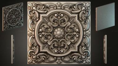 Round decor, rosettes Square panel with scrolls and a central medallion 3d model