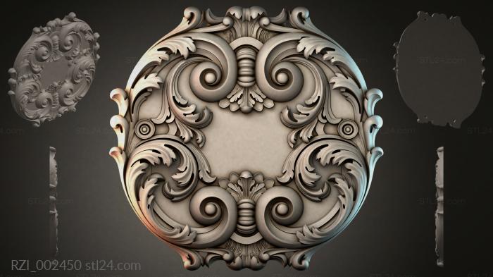 Round decor, rosettes (Round rosette with volutes and acanthus, RZI_002450) 3D models for cnc