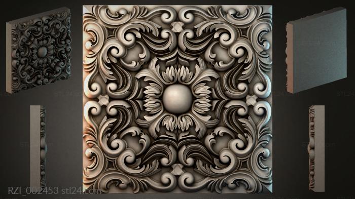 Square panel with acanthus scrolls and a central sphere 3d STL model