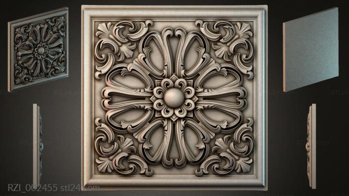 Square panel with symmetrical floral medallion and volutes 3d STL model