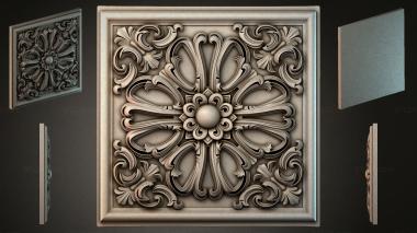 Round decor, rosettes Square panel with symmetrical floral medallion and volutes 3d model