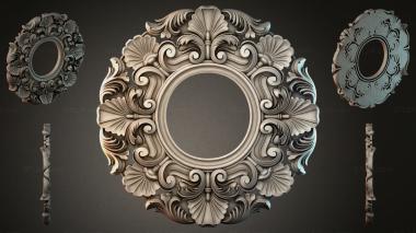 Round decor, rosettes Oval mirror with volutes and shells 3d model