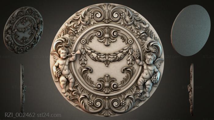 Round decor, rosettes (Round medallion with putti and acanthus scrolls, RZI_002462) 3D models for cnc