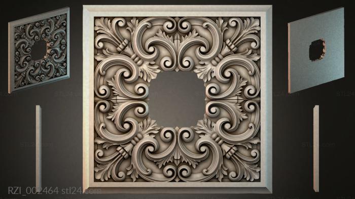 Square panel with volutes and acanthus leaves 3d STL model