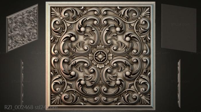 Square panel with volutes and a central rosette 3d STL model