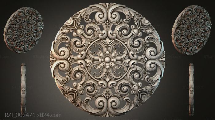 Round rosette with volutes and a central flower 3d STL model
