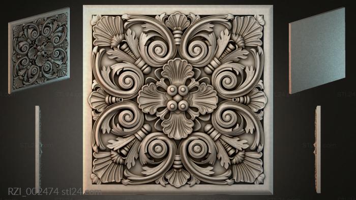 Panel with volutes and a central floral ornament 3d STL model