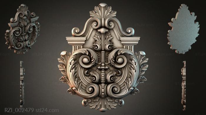Architectural cartouche with scrolls and acanthus 3d STL model