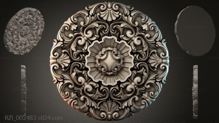 Round rosette with swirls and a central flower 3d STL model