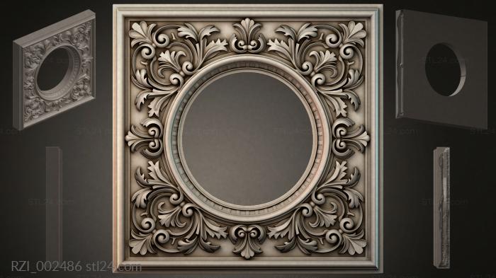 Square frame with a round opening and a baroque ornament of leaves and scrolls 3d STL model