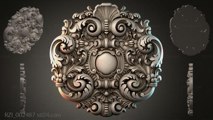Carved cartouche with a central medallion and spiral scrolls 3d STL model