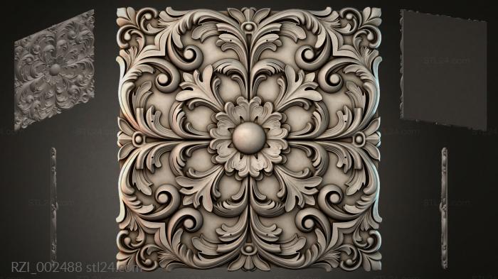 Square panel with floral medallion and acanthus scrolls 3d STL model