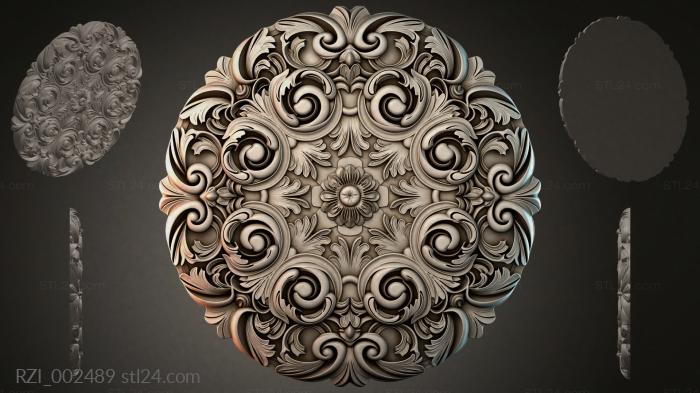 Carved rosette with volutes and a central flower 3d STL model