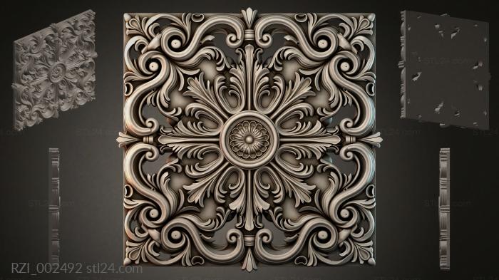 Panel with volutes and a central rosette 3d STL model