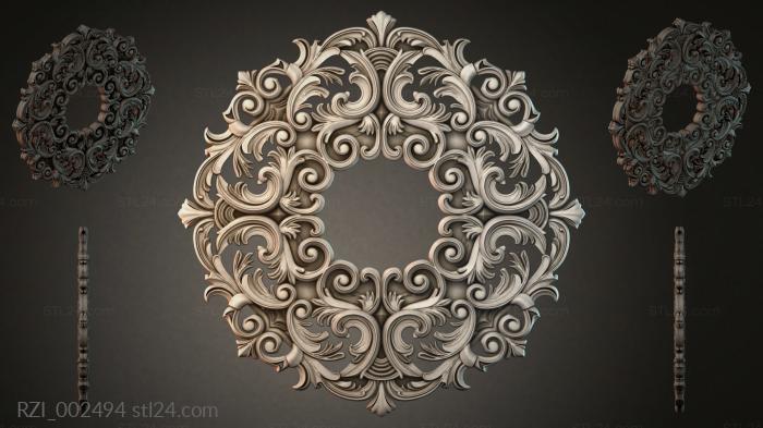 Round decor, rosettes (Round carved cartouche with acanthus scrolls, RZI_002494) 3D models for cnc