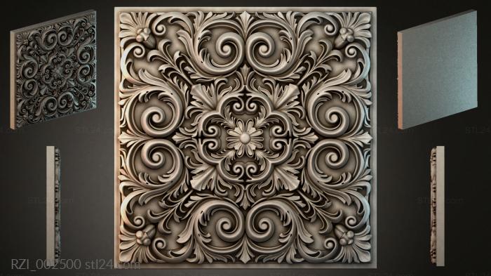 Panel with symmetrical spirals and floral patterns 3d STL model