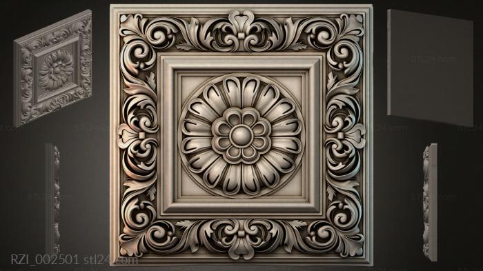 Square panel with flower and acanthus 3d STL model