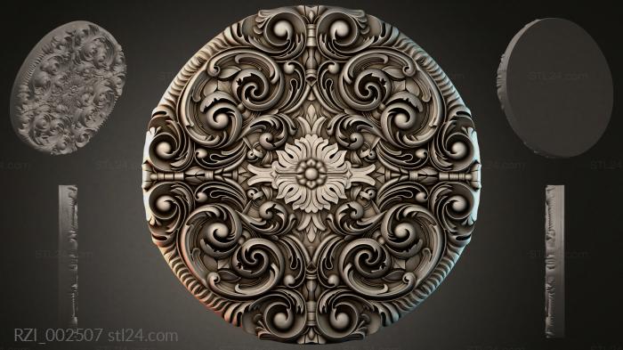 Round medallion with volutes and a floral center 3d STL model