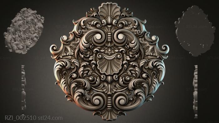Round acanthus panel with volutes and a shell 3d STL model