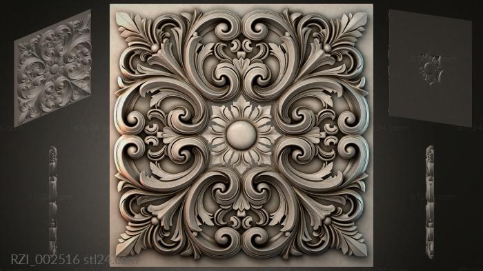Panel with swirls and a central flower 3d STL model