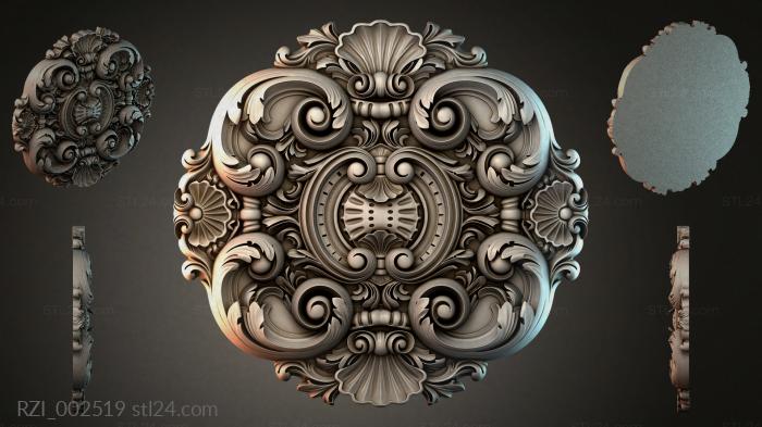 Carved cartouche with volutes and shells 3d STL model