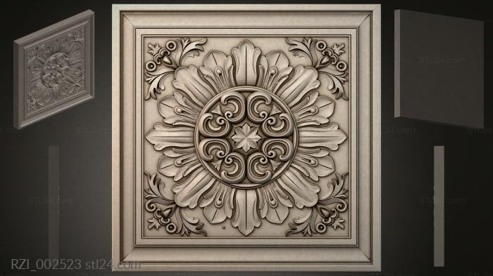 Ceiling rose with central medallion and molded leaves 3d STL model