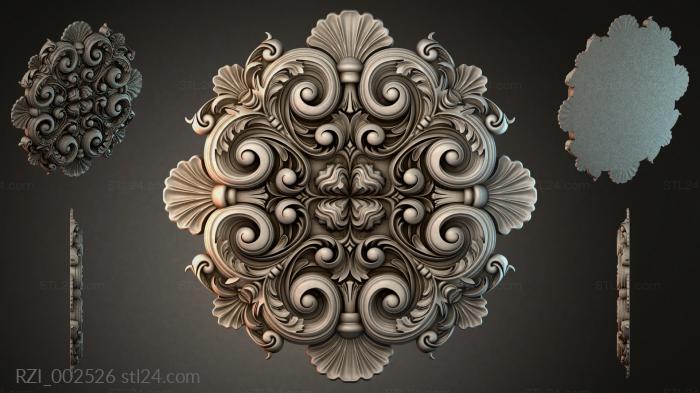 Square ornament with swirls and shells 3d STL model