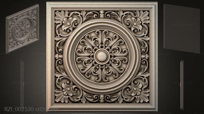 Square ceiling rose with a round medallion and acanthus leaves 3d STL model