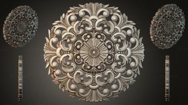 Round decor, rosettes Carved floral ornament with swirls and rosettes 3d model