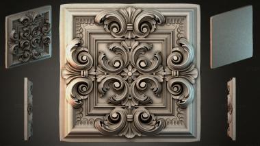 Round decor, rosettes Cassette ceiling element with volutes and rosettes 3d model