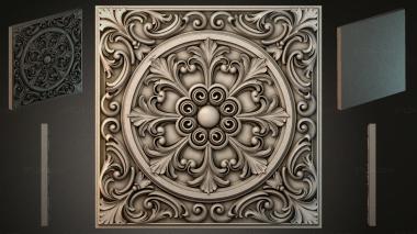Round decor, rosettes Square panel with a round rosette ornament and acanthus scrolls 3d model
