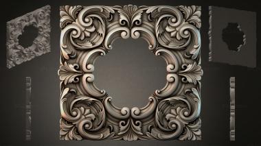 Round decor, rosettes Square frame with wavy spirals and leaves 3d model