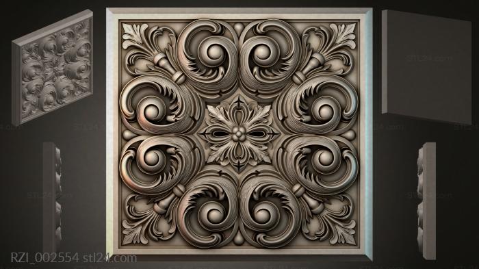 Panel with volutes and a central flower 3d STL model
