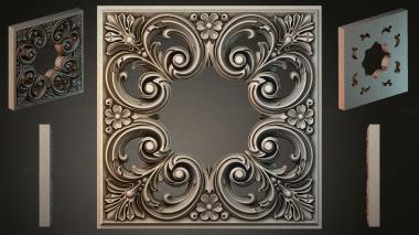 Round decor, rosettes Panel with volutes and floral motifs 3d model