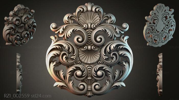 Baroque rosette with scrolls and shell 3d STL model