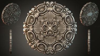 Round decor, rosettes Bas-relief rosette ornament with volutes and shells 3d model